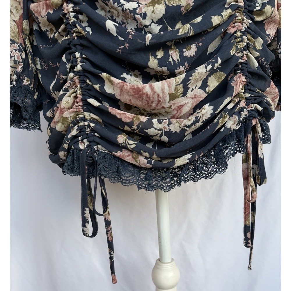 Luxxel Milkmaid Floral Lace Mini Dress Size‎ L Cocktail Flirty Sheer Party Club - Picture 7 of 16